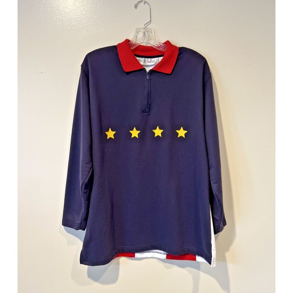 Needle & Threads Vintage Red White Blue 1/4 Zip Pullover Size L Rugby Sweatshirt